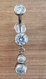 Gem Curved Barbell with Double Gem Dangle