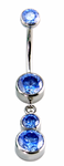 Gem Curved Barbell with Double Gem Dangle